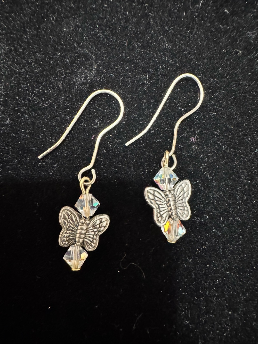 Silver Butterfly Crystal Drop Earrings - Women Jewelry